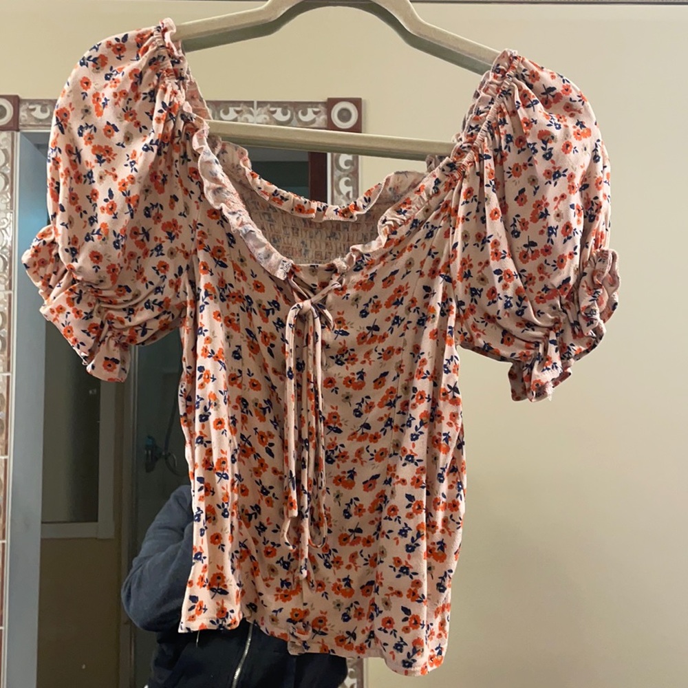Stretchy off shoulder top flower print